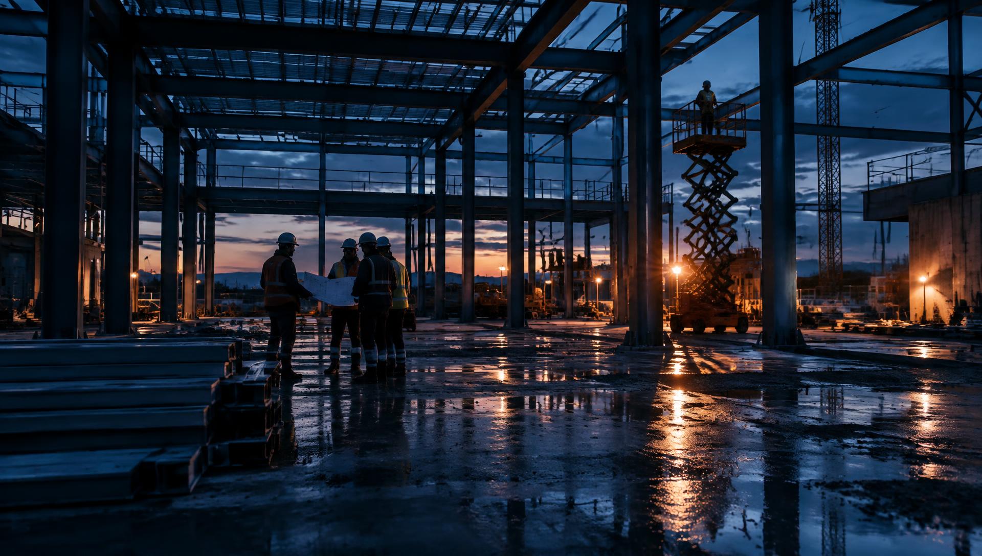Estrutura metálica industrial em construção